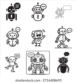Robot de chatbot amigable con el Vector negro que representa la comunicación y la Asistencia del asistente de IA
