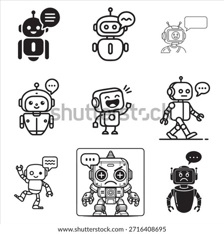 Black vector friendly chatbot robot representing AI assistant communication and support
