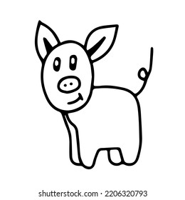 Black Vector fun piggy smiling on a white background for coloring book for children