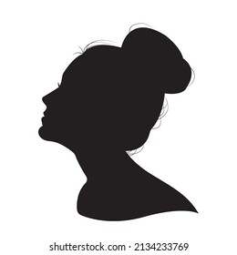 Black vector Girl silhouette on a white background. Hairstyle. Girl silhouette