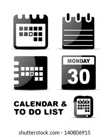 Black vector glossy calendar icon set