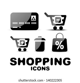 Black vector glossy shopping icon set