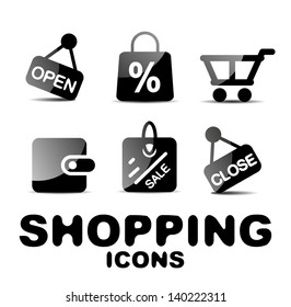 Juego de iconos de la compra brillante del vector negro