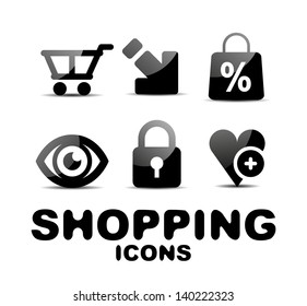 Black vector glossy shopping icon set