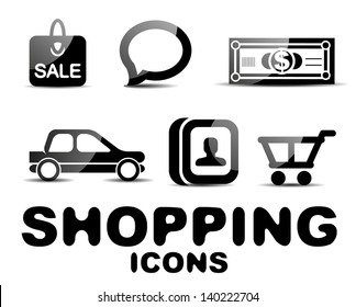 Vetor preto brilhante ícone de compras definido