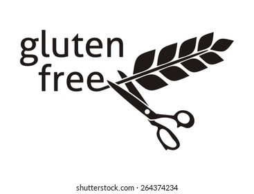 Black vector gluten free symbol with scissors isolated