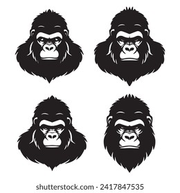Diseño de cabeza del logotipo de gorila vectorial negro sobre fondo blanco
