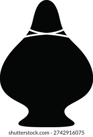 Black vector graphic illustration prominently features the recognizable silhouette of a classic kiss-style chocolate candy with a small white stylized band wrapping around its neck area.
