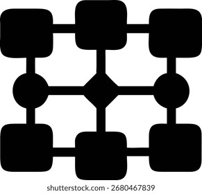 Black vector graphic of interconnected nodes representing networks and relationships
