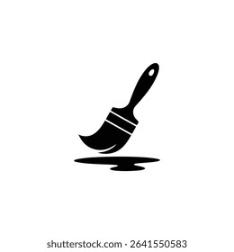 A black vector graphic shows a paintbrush leaving a pool of dripping paint. Perfect for art, design, or creative project concepts, with a minimalist modern aesthetic.
