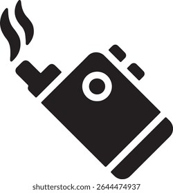 A black vector graphic shows a stylized vape pen. The device has buttons and vapor coming from the mouthpiece