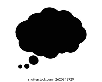 A black vector graphic of a thought bubble, perfect for social media content. Use this isolated design element to enhance your projects and convey ideas effectively on a white background.