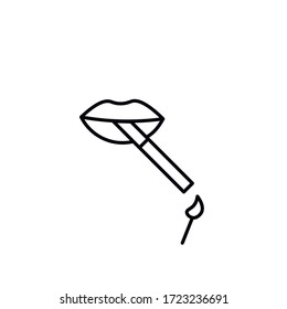 gráficos vectoriales negros, labios de un cigarrillo y una coincidencia. ilustración de iluminación de cigarrillos