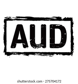 Black vector grunge stamp. AUD - symbol of australian dollars.