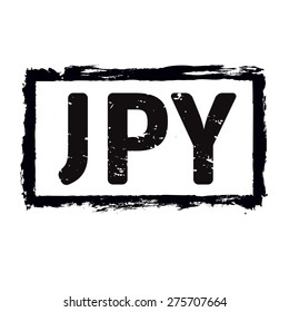 Black vector grunge stamp. JPY - symbol of Japanese Yen.