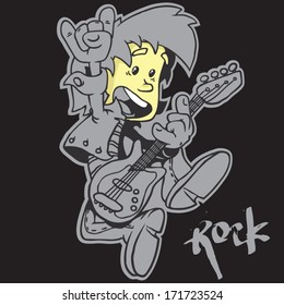 black vector guitarist. cartoon style