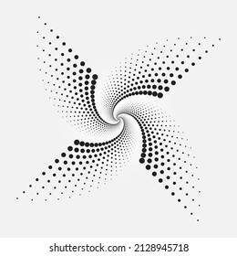 Black vector halftone dotted in spiral form. Design element for round logo, icon, frame, pattern, object. monochrome and abstract background with dots.