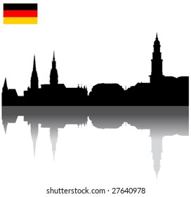 Black vector Hamburg silhouette skyline with German flag