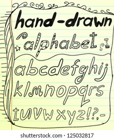 Schwarze, handgezeichnete Alphabet-Doodles