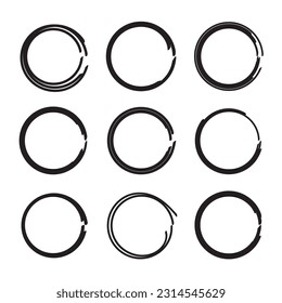 Black vector hand drawn circle marker strokes