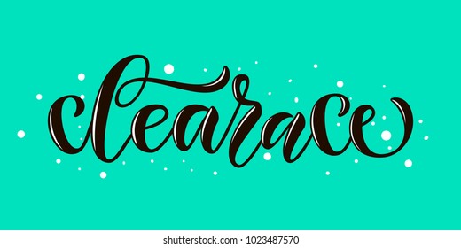 Black vector hand drawn Clearance typography lettering poster on mint background for cosmetics shop, advert, template, female clothes line, Internet Site, Information.Drawn art sign.Calligraphy banner