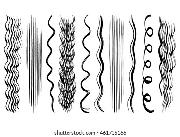 Black vector hand drawn hair brush strokes collection