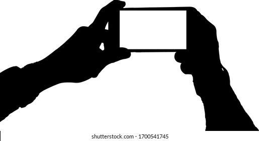Manos vectoriales negras con teléfono aislado en blanco