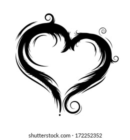 black vector heart isolated on the white