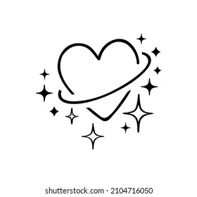 Black vector heart planet tattoo silhouette sign with twinkling bright sparkles shining stars icons stencil.Love symbol.Space.Magic.Plotter laser cutting.Icon.Cricut.Valentine's day.Wedding.DIY cut.