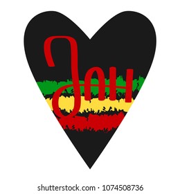 Black vector heart with traditional rasta flag and word "Jah" on it. Symbol of love to rastafarian culture.