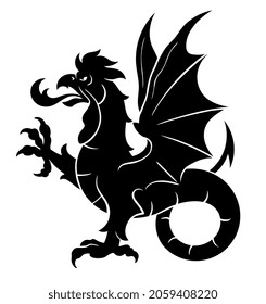 Black vector heraldic basilisk or cockatrice on the white background.