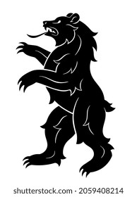 Black Vector Heraldic Bear On The White Background.