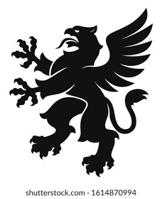 Black vector heraldic rampant griffin on the white background.