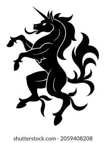 Black vector heraldic unicorn on the white background. Can be used in coat of arms design.