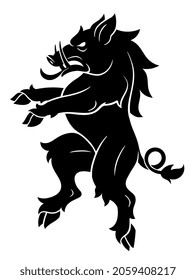 Black vector heraldic wild boar on the white background. Can be used in coat of arms design.