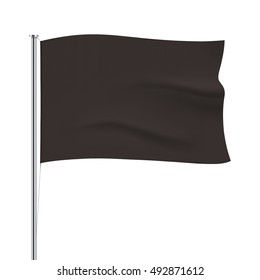 Black vector horizontal flag isolated on white background. Black waving flag template. Realistic flag mockup.