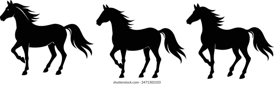 black vector horse silhouette white background -