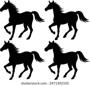 black vector horse silhouette white background -