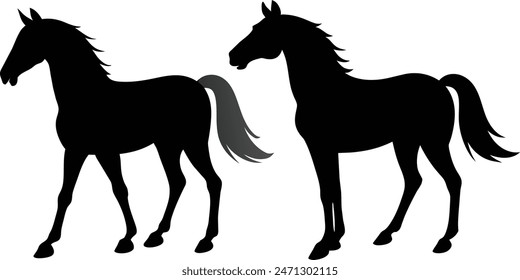 black vector horse silhouette white background -