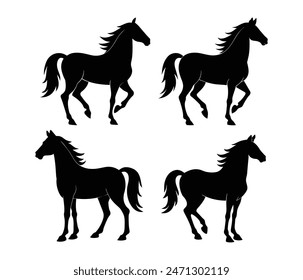 black vector horse silhouette white background -