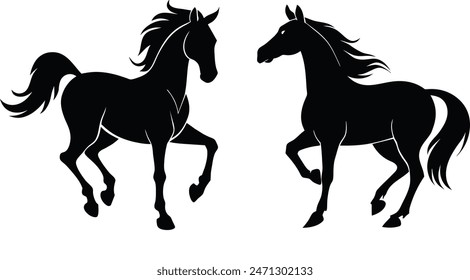 black vector horse silhouette white background -