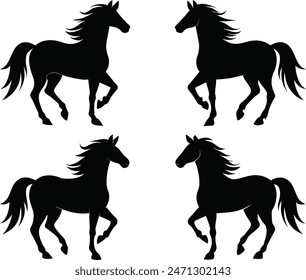 black vector horse silhouette white background -