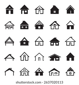 Black Vector Houses. EPS outline Icon.