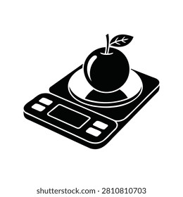 Black Vector Icon of an Apple Being Weighed on a Kitchen Scale