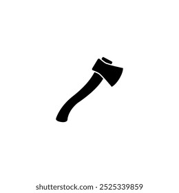 Black vector icon of an axe with a curved handle, perfect for woodwork, carpentry, and outdoor activities.