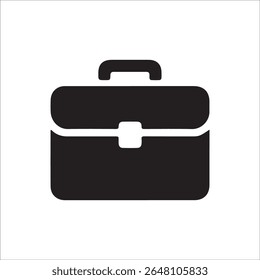 Black vector icon of a briefcase symbolizing business, professionalism, and work. The flat design showcases a classic office bag with a handle and latch, ideal for use in business apps, corporate webs