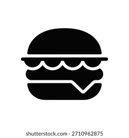 Icono de Vector negro de una hamburguesa, con un bollo, empanada, queso y lechuga, aislado sobre un fondo blanco limpio. Perfecto para menús o App de comida.