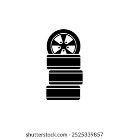 Icono de Vector negro de un neumático de coche apilado. Perfecto para servicios automotrices, garajes y talleres de reparación.