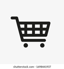 Black vector icon of cart isolated on white background. Shopping cart illustration. Cart symbol. Vector icon for web design or app design. E-commerce icon.