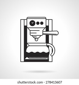 Black vector icon for coffee maker machine with transparent coffee pot on white background.